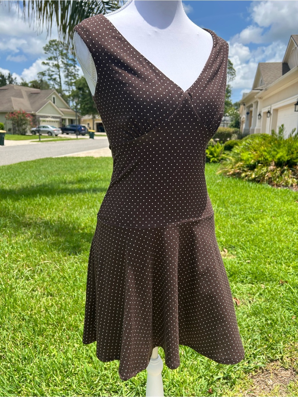 NWT🌷Reformation Lennie Lightweight Knit Dress in Chocolate Polka Dot Print - Picture 8 of 13